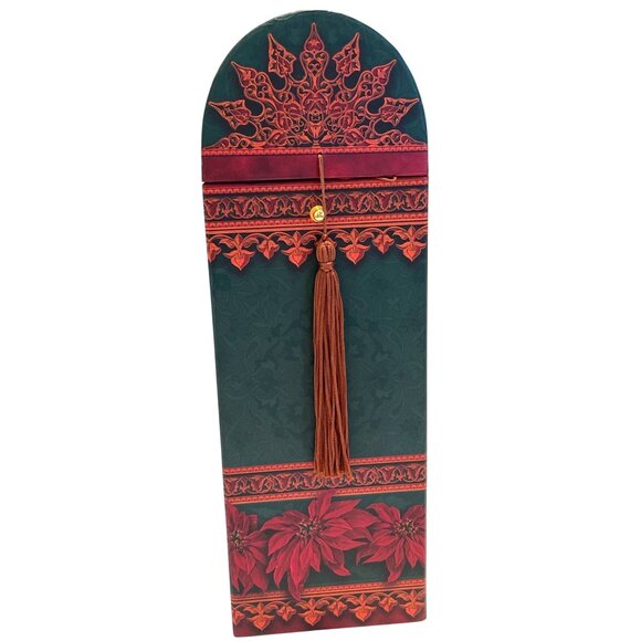 Wine Bottle Storage Gift Box Red Green Poinsettia Flower Christmas Holiday - Picture 1 of 15